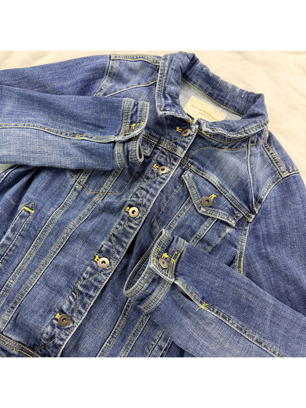 Anthropologie Pilcro and the Letterpress Denim Jacket Large Blue Stretch Trucker